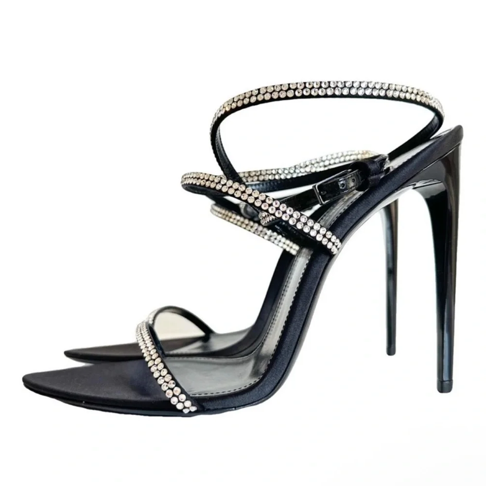 ❗️SOLD❗️Saint Laurent 110mm rhinestone-embellished straps sandals heels black - Picture 4 of 8